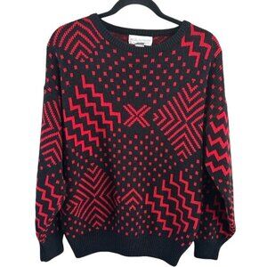 EZ Spirit Petite Sz Medium Red & Black Sweater Vintage 80s 90s Geometric